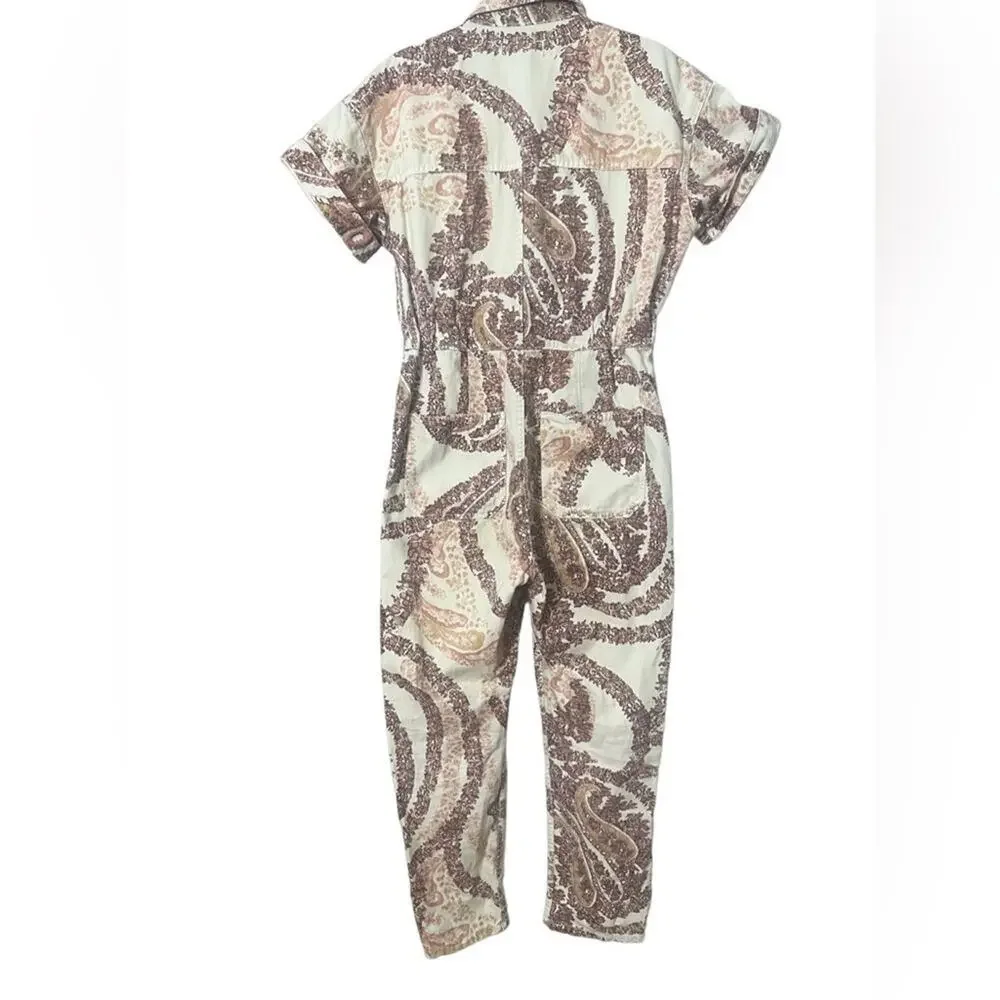 We The Free Cream and Brown Paisley Jumpsuit